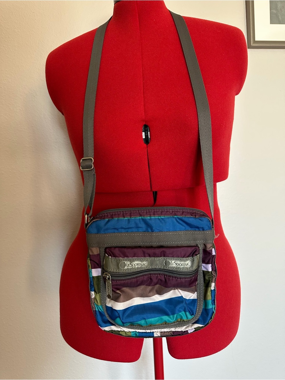 Lesportsac Deluxe Everyday Bag, Striped Crossbody Bag in Blue, Brown & Teal